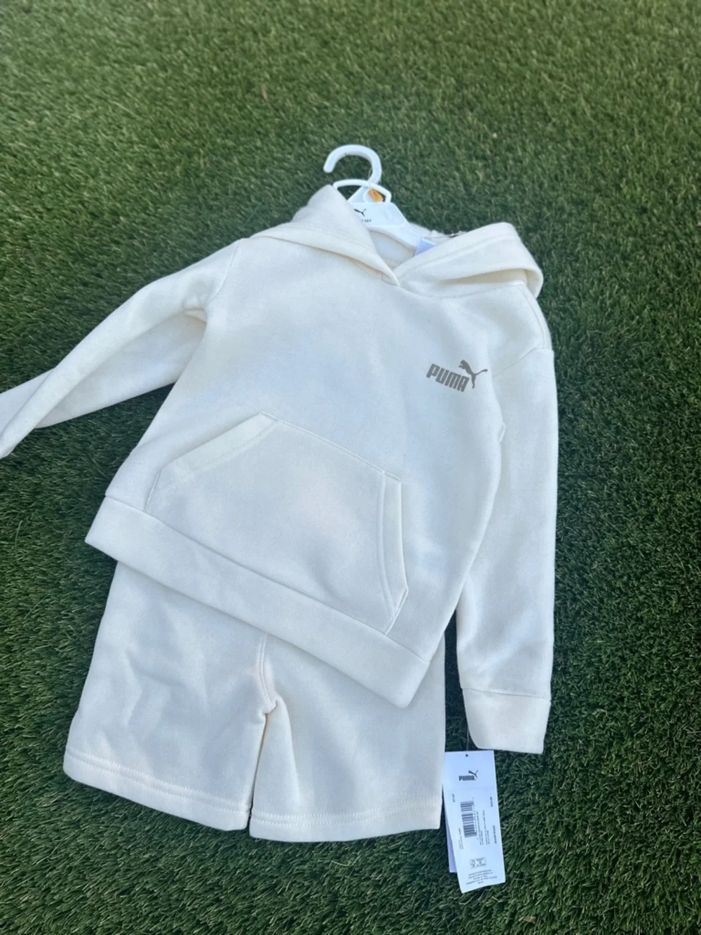 Puma Cream Kids Hoodie & Shorts Matching Set - Picture 1 of 4